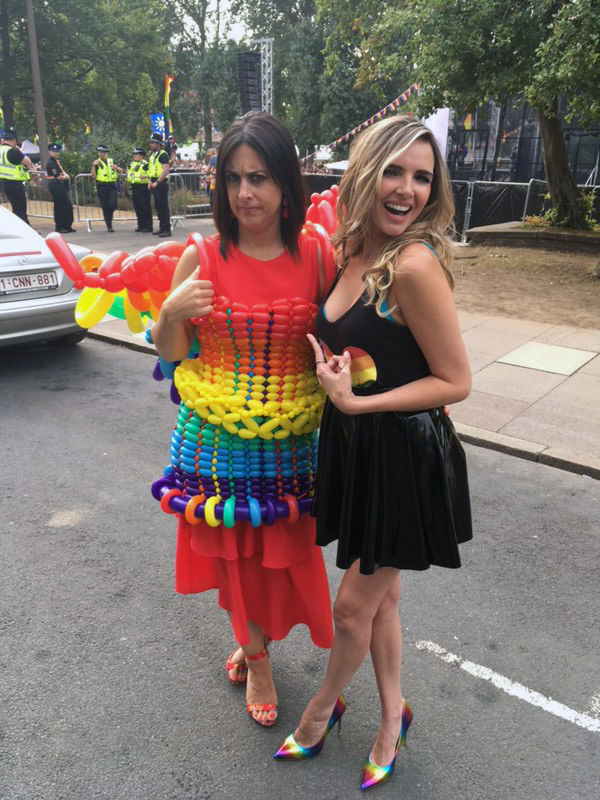 Rainbow wing balloon dress at Pride in Hull